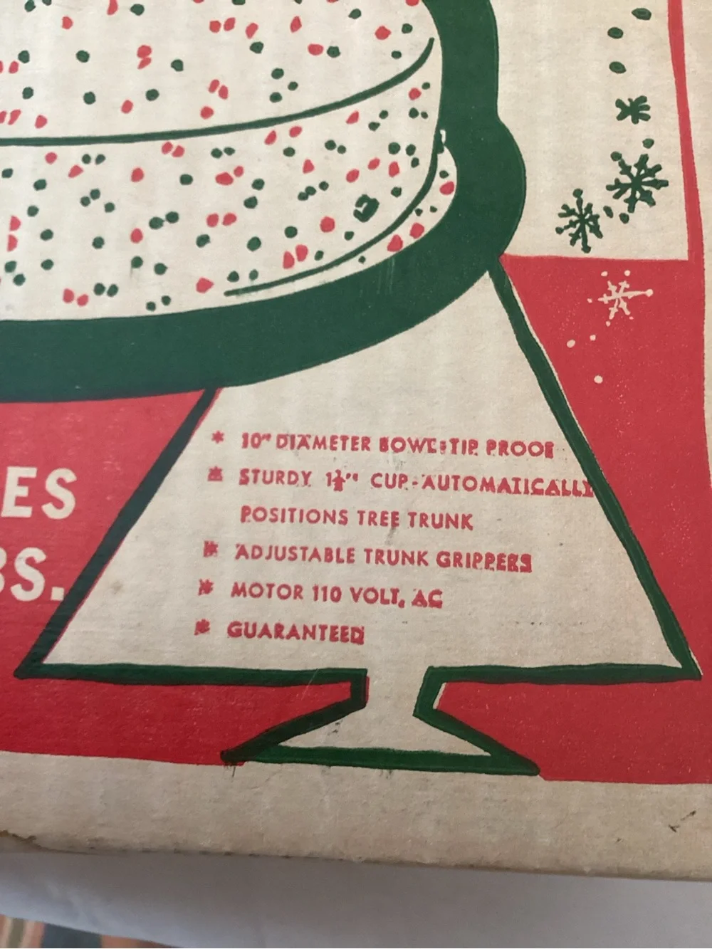 Vintage Working White Speckled Christmas Tree Turner in Box Holiday Core, Retro